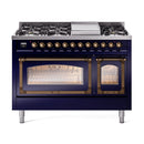 ILVE Nostalgie II Noblesse 48" Dual Fuel Freestanding Range 8 Sealed Burners + Griddle with Triple Glass Door - UN48FNMP