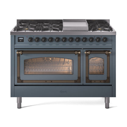 ILVE Nostalgie II Noblesse 48" Dual Fuel Freestanding Range 8 Sealed Burners + Griddle with Triple Glass Door - UN48FNMP