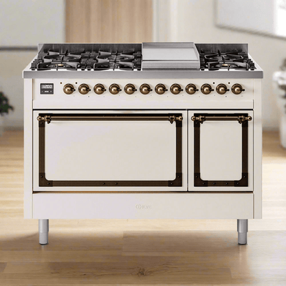 ILVE Nostalgie II Noblesse 48" Dual Fuel Freestanding Range 8 Sealed Burners + Griddle with Solid Door - UN48FQNMP