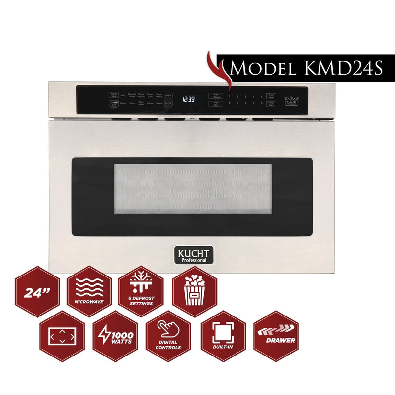 Kucht 5-Piece Appliance Package - 48-Inch Dual Fuel Range, Refrigerator, Wall Mount Hood, Dishwasher, & Microwave Drawer in Stainless Steel