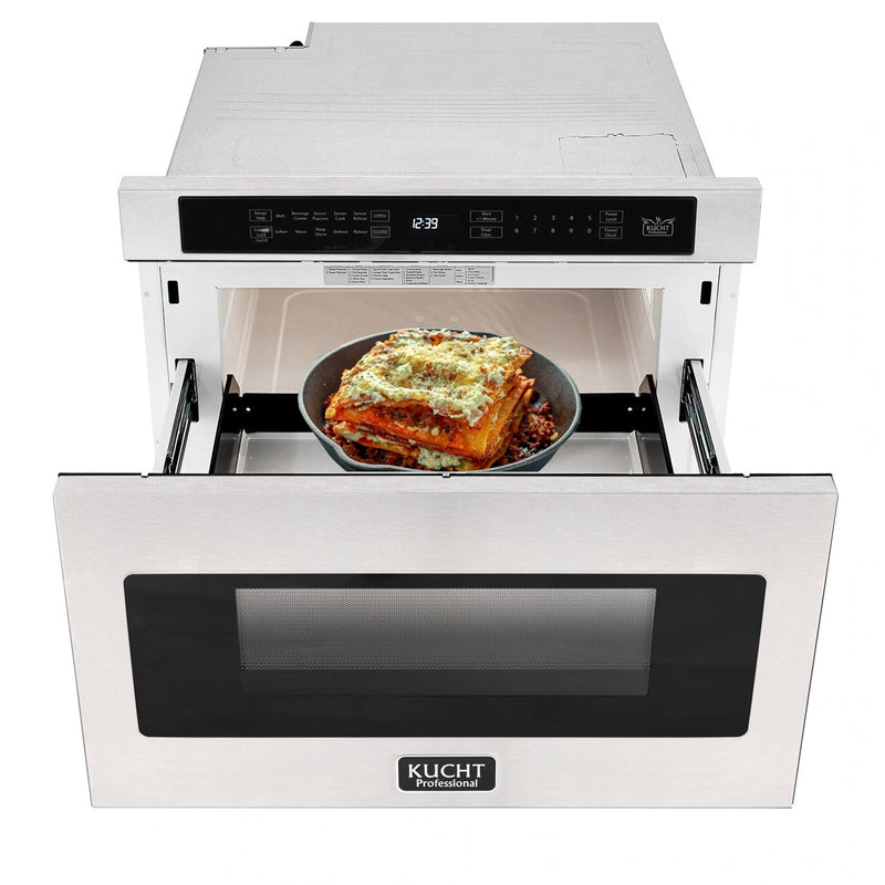 Kucht 5-Piece Appliance Package - 36-Inch Gas Range, Refrigerator, Under Cabinet Hood, Dishwasher, & Microwave Drawer in Stainless Steel