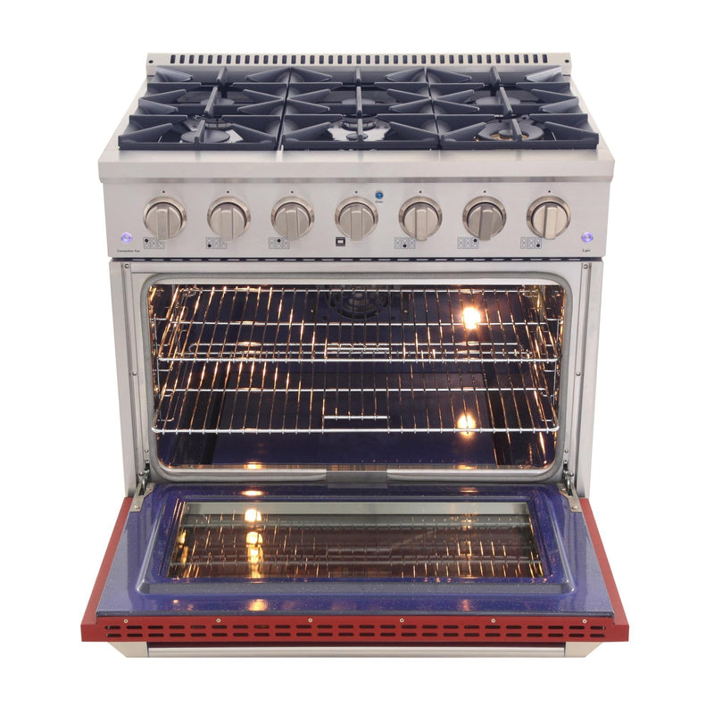 Kucht 36-Inch 5.2 Cu. Ft. Gas Range - Sealed Burners and Convection Oven in Red KNG361-R