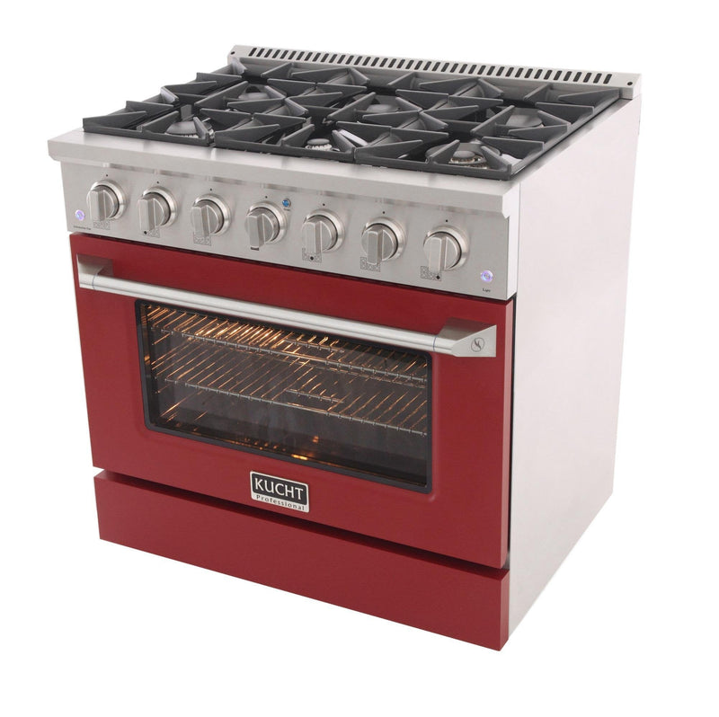 Kucht 36-Inch 5.2 Cu. Ft. Gas Range - Sealed Burners and Convection Oven in Red (KNG361-R)