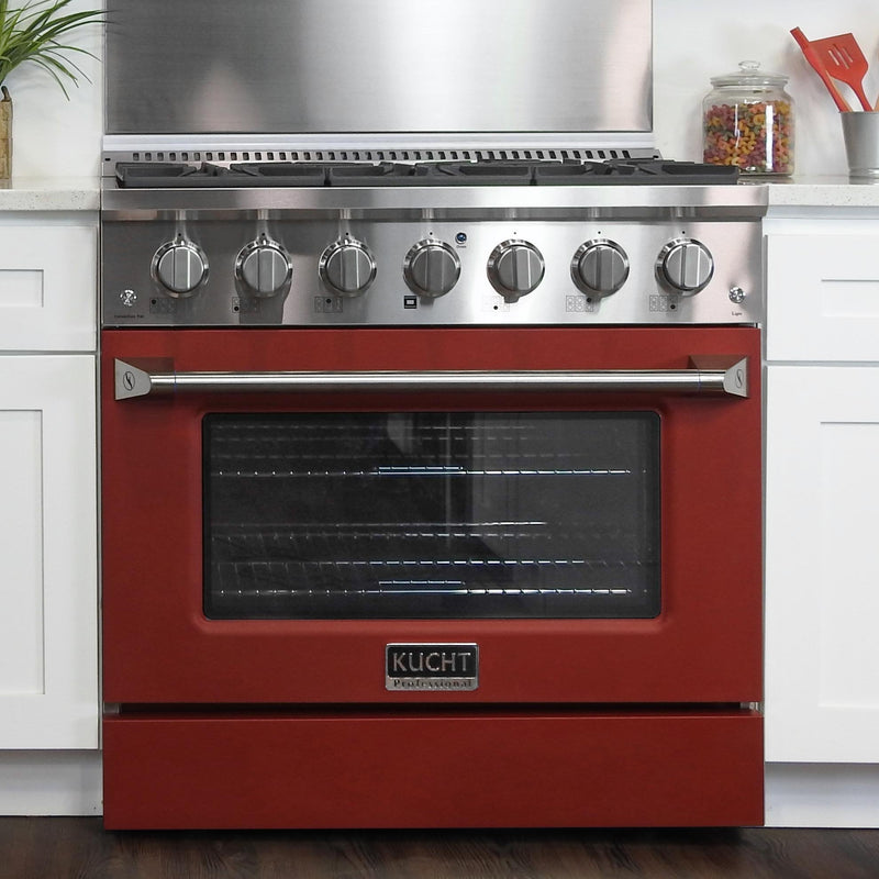 Kucht 36-Inch 5.2 Cu. Ft. Gas Range - Sealed Burners and Convection Oven in Red KNG361-R