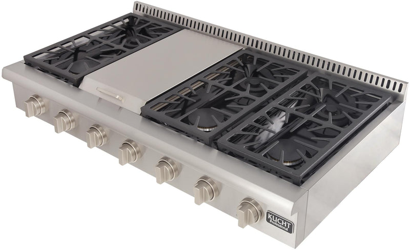 Kucht 48-Inch Gas Rangetop with Griddle in Stainless Steel (KRT481GU)