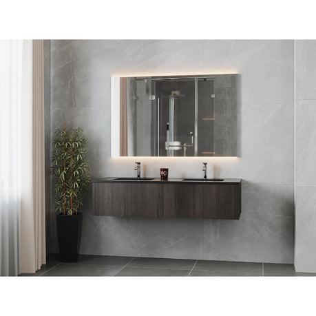 Laviva Legno 60" Carbon Oak Double Sink Bathroom Vanity with Matte Black VIVA Stone Solid Surface Countertop 313LGN-60DCR-MB