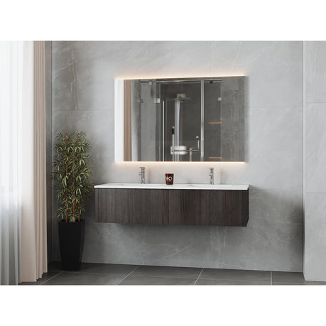Laviva Legno 60" Carbon Oak Double Sink Bathroom Vanity with Matte White VIVA Stone Solid Surface Countertop 313LGN-60DCR-MW