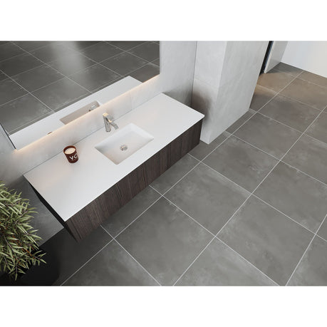 Laviva Legno 60" Carbon Oak Single Sink Bathroom Vanity with Matte White VIVA Stone Solid Surface Countertop 313LGN-60CCR-MW