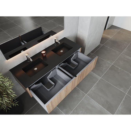 Laviva Legno 60" Weathered Grey Double Sink Bathroom Vanity with Matte Black VIVA Stone Solid Surface Countertop 313LGN-60DWG-MB