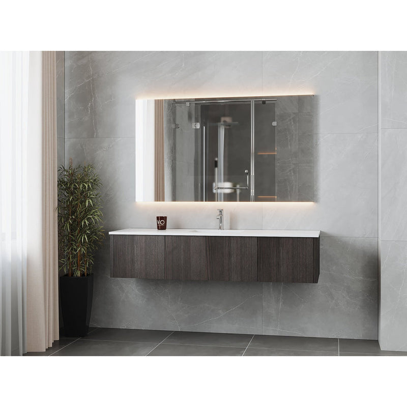 Laviva Legno 66" Carbon Oak Bathroom Vanity with Matte White VIVA Stone Solid Surface Countertop 313LGN-66CR-MW