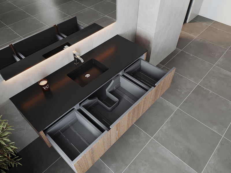 Laviva Legno 66" Weathered Grey Bathroom Vanity with Matte Black VIVA Stone Solid Surface Countertop 313LGN-66WG-MB
