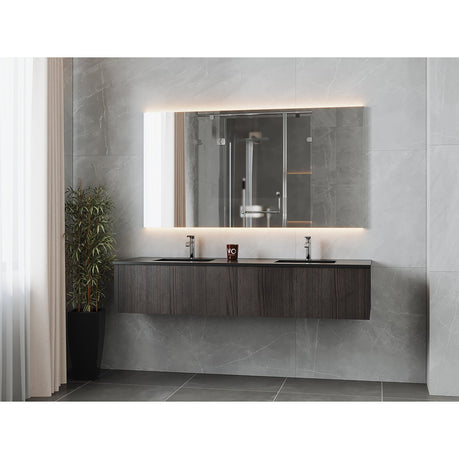 Laviva Legno 72" Carbon Oak Double Sink Bathroom Vanity with Matte Black VIVA Stone Solid Surface Countertop 313LGN-72DCR-MB