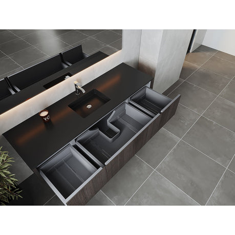 Laviva Legno 72" Carbon Oak Single Sink Bathroom Vanity with Matte Black VIVA Stone Solid Surface Countertop 313LGN-72CCR-MB