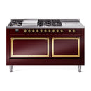 ILVE Nostalgie II Noblesse 60" Dual Fuel Freestanding Range with 7 Sealed Burners + Griddle + French Top with Solid Door - UN60FSQNMP