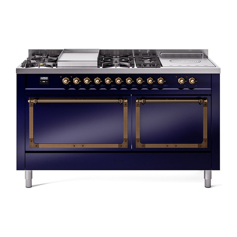 ILVE Nostalgie II Noblesse 60" Dual Fuel Freestanding Range with 7 Sealed Burners + Griddle + French Top with Solid Door - UN60FSQNMP