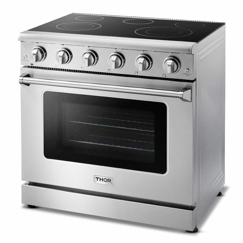 Thor Kitchen 2-Piece Appliance Package - 36-Inch Electric Range and Wall Mount Hood in Stainless Steel