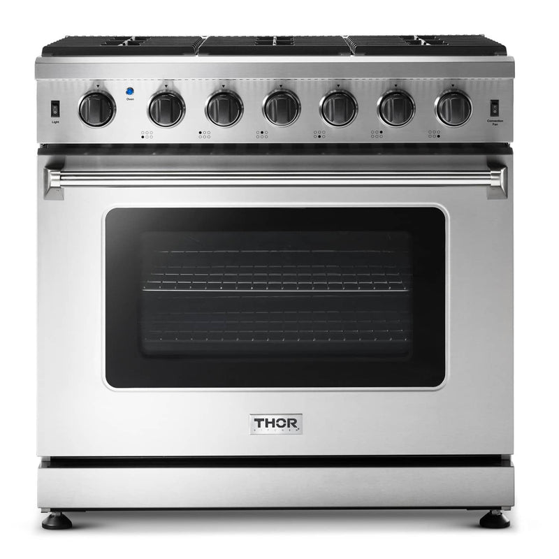 Thor Kitchen 2-Piece Appliance Package - 36-Inch Gas Range & Premium Wall Mount Hood in Stainless Steel