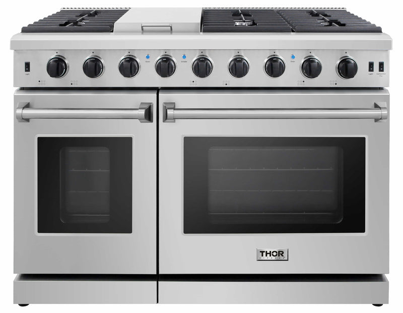 Thor Kitchen 2-Piece Appliance Package - 48-Inch Gas Range & Under Cabinet 16.5-Inch Tall Hood in Stainless Steel