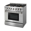 Thor Kitchen 2-Piece Pro Appliance Package - 36-Inch Gas Range & Pro-Style Wall Mount Hood in Stainless Steel