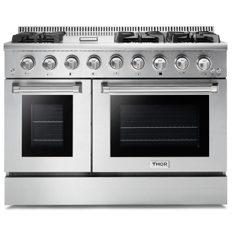 Thor Kitchen 2-Piece Pro Appliance Package - 48-Inch Gas Range & Under Cabinet 11-Inch Tall Hood in Stainless Steel