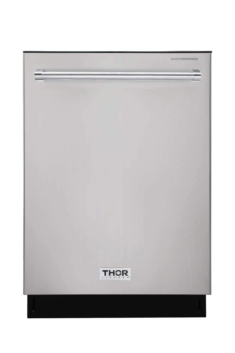 Thor Kitchen 6-Piece Appliance Package - 30-Inch Electric Range, Wall Mount Range Hood, Refrigerator with Water Dispenser, Dishwasher, Microwave, and Wine Cooler in Stainless Steel