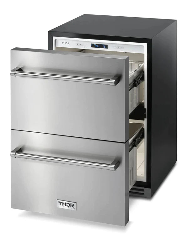 Thor Kitchen 24-Inch 5.4 cu. ft. Built-in Indoor/Outdoor Undercounter Double Drawer Refrigerator in Stainless Steel