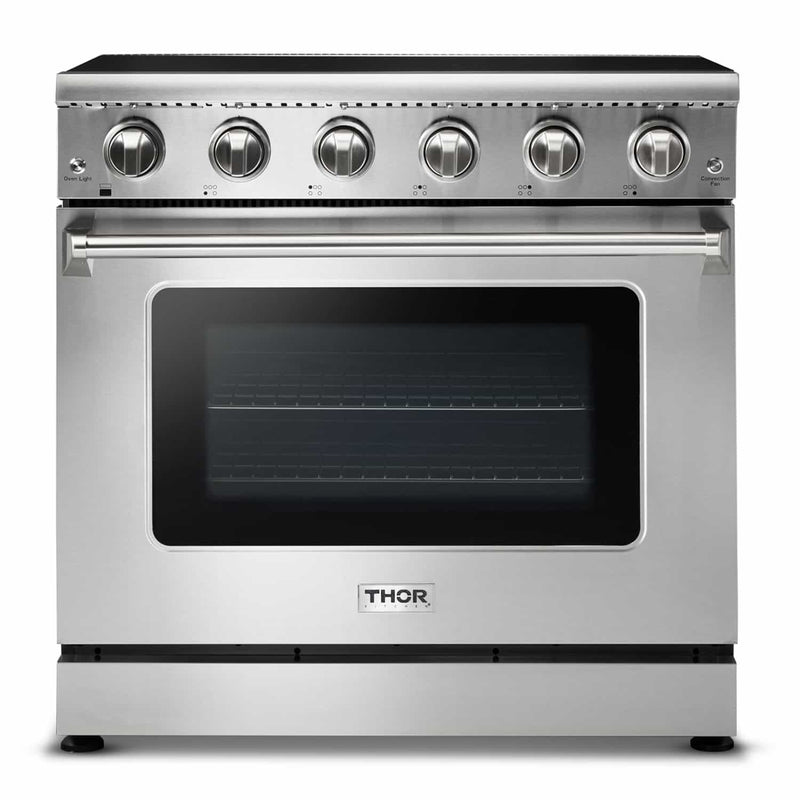 Thor Kitchen 3-Piece Appliance Package - 36-Inch Electric Range, Door Refrigerator, and Dishwasher in Stainless Steel