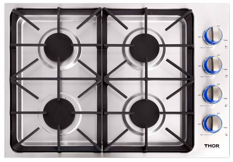 Thor Kitchen 30-Inch Professional Drop-In Gas Cooktop with Four Burners in Stainless Steel TGC3001