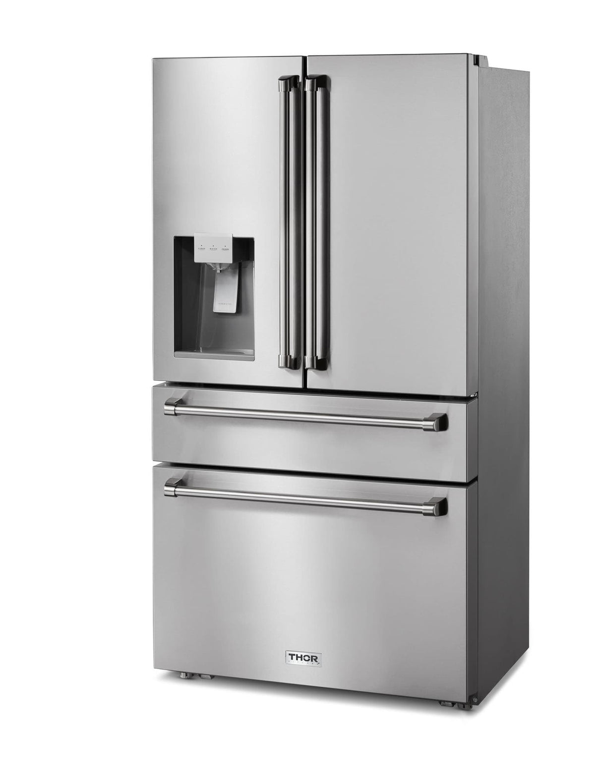 Thor Kitchen 4-Piece Appliance Package - 36-Inch Electric Range, Pro-Style Wall Mount Range Hood, Refrigerator with Water Dispenser, and Dishwasher in Stainless Steel