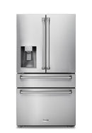 Thor Kitchen 4-Piece Appliance Package - 36-Inch Electric Range, Wall Mount Range Hood, Refrigerator with Water Dispenser, and Dishwasher in Stainless Steel