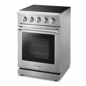 Thor Kitchen 4-Piece Appliance Package - 24-Inch Electric Range, French Door Refrigerator, Under Cabinet Hood, and Dishwasher in Stainless Steel