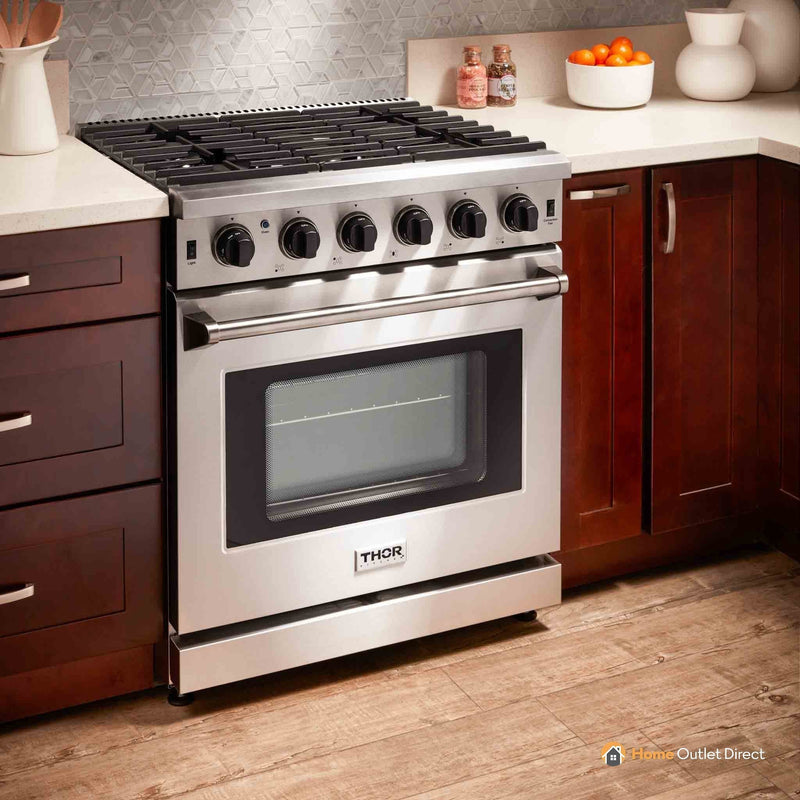 Thor Kitchen 4-Piece Appliance Package - 30-Inch Gas Range, Refrigerator, Under Cabinet Hood and Dishwasher in Stainless Steel