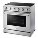 Thor Kitchen 4-Piece Appliance Package - 36-Inch Electric Range, Refrigerator with Water Dispenser, Dishwasher, & Microwave Drawer in Stainless Steel