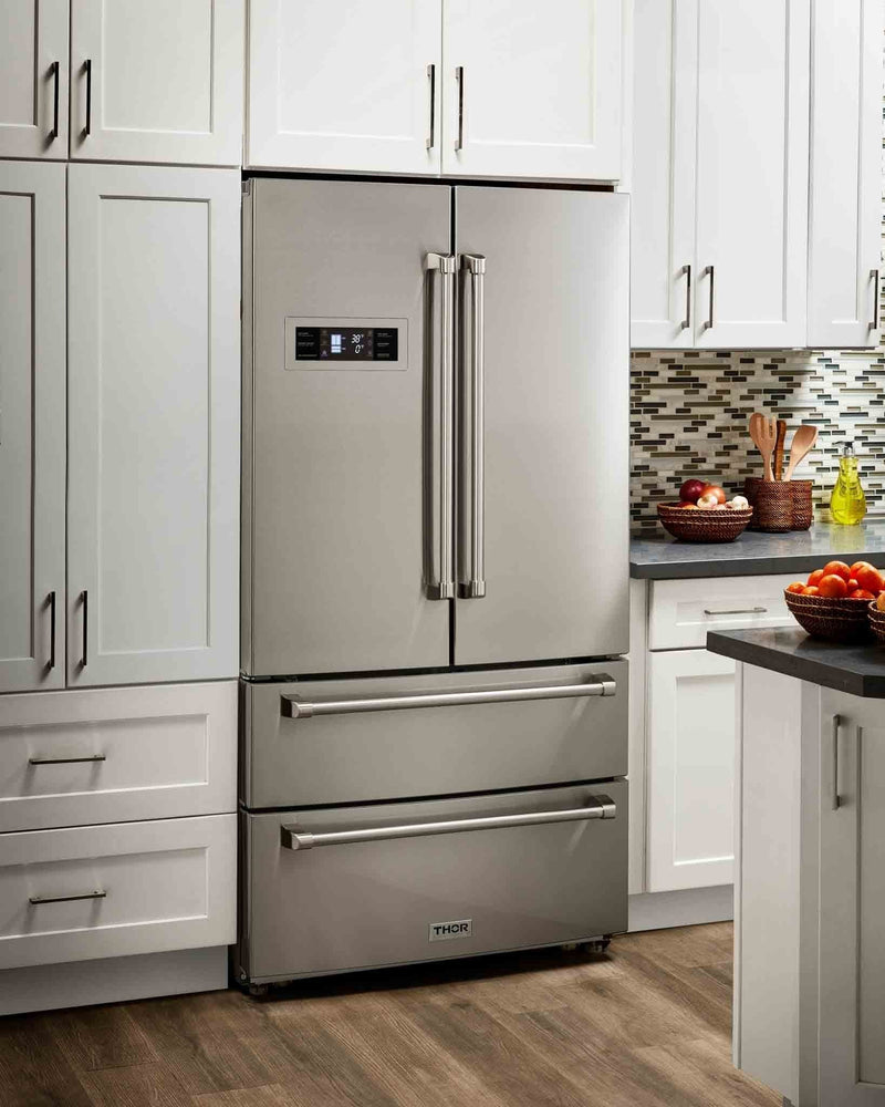 Thor Kitchen 4-Piece Appliance Package - 48-Inch Gas Range, Refrigerator, Under Cabinet 11-Inch Tall Hood & Dishwasher in Stainless Steel