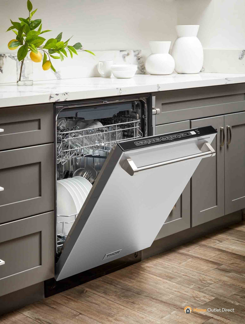 Thor Kitchen 4-Piece Appliance Package - 48-Inch Gas Range, French Door Refrigerator, Dishwasher & Under Cabinet 16.5-Inch Tall Hood in Stainless Steel