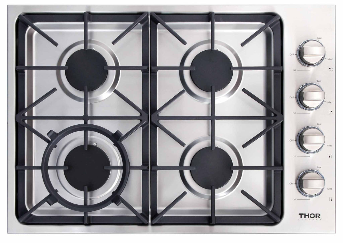 Thor Kitchen 4-Piece Pro Appliance Package - 30-Inch Gas Cooktop, Electric Wall Oven, Dishwasher & Refrigerator in Stainless Steel