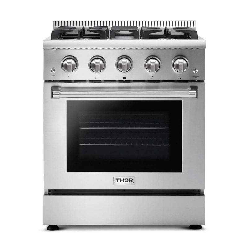 Thor Kitchen 4-Piece Pro Appliance Package - 30-Inch Gas Range, Refrigerator, Wall Mount Hood and Dishwasher in Stainless Steel