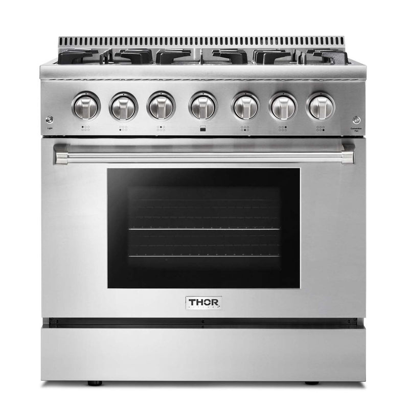 Thor Kitchen 4-Piece Pro Appliance Package - 36-Inch Dual Fuel Range, Refrigerator, Under Cabinet Hood and Dishwasher in Stainless Steel