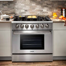 Thor Kitchen 4-Piece Pro Appliance Package - 36-Inch Gas Range, French Door Refrigerator, Dishwasher, and Microwave Drawer in Stainless Steel