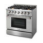 Thor Kitchen 4-Piece Pro Appliance Package - 36-Inch Gas Range, French Door Refrigerator, Wall Mount Hood and Dishwasher in Stainless Steel