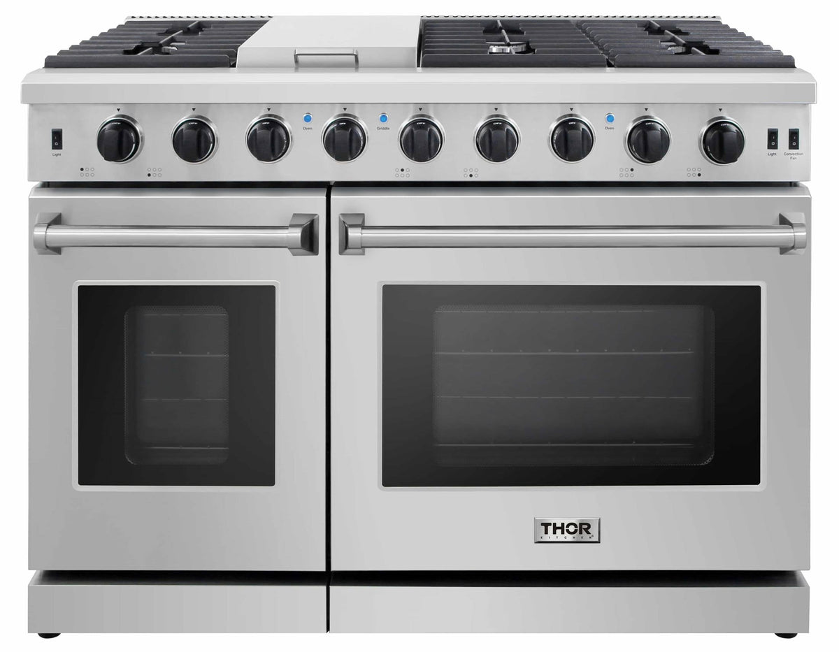 Thor Kitchen 48-Inch 6.8 cu. ft. Double Oven Gas Range in Stainless Steel LRG4807U