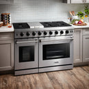Thor Kitchen 5-Piece Appliance Package - 48-Inch Gas Range, Under Cabinet 16.5-Inch Tall, Refrigerator with Water Dispenser, Dishwasher, & Wine Cooler in Stainless Steel