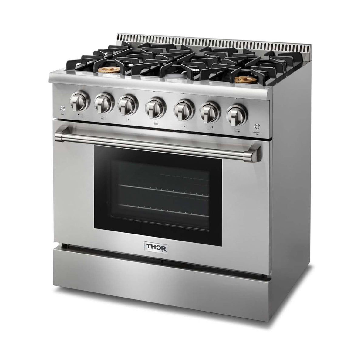 Thor Kitchen 5-Piece Pro Appliance Package - 36-Inch Gas Range, French Door Refrigerator, Wall Mount Hood, Dishwasher, and Wine Cooler in Stainless Steel
