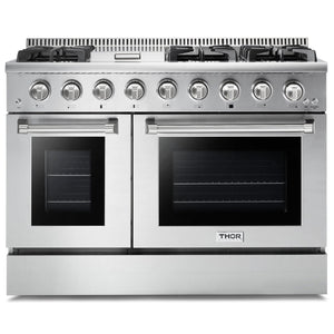 Thor Kitchen 5-Piece Pro Appliance Package - 48-Inch Gas Range, French Door Refrigerator, Dishwasher, Pro Wall Mount Hood, and Microwave Drawer in Stainless Steel