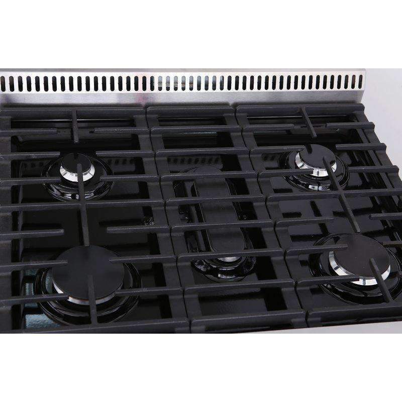 Thor Kitchen 6-Piece Appliance Package - 30-Inch Gas Range, French Door Refrigerator, Wall Mount Hood, Dishwasher, Microwave Drawer, and Wine Cooler in Stainless Steel