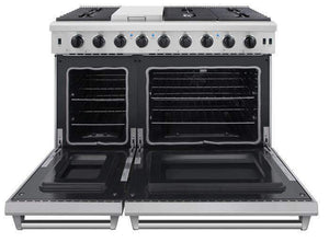 Thor Kitchen 6-Piece Appliance Package - 48-Inch Gas Range, French Door Refrigerator, Pro Wall Mount Hood, Dishwasher, Microwave Drawer, and Wine Cooler in Stainless Steel