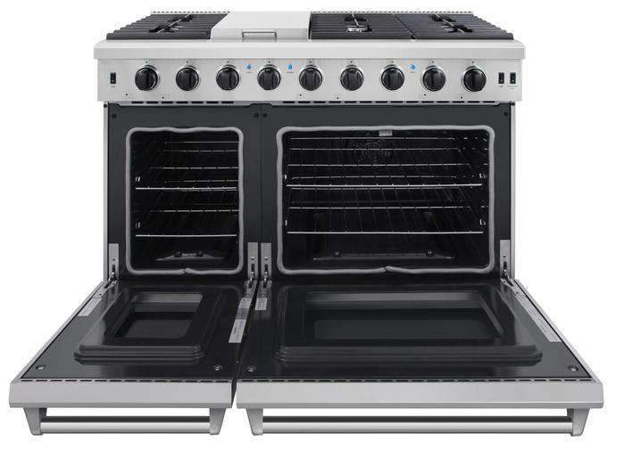 Thor Kitchen 6-Piece Appliance Package - 48-Inch Gas Range, French Door Refrigerator, Under Cabinet 11-Inch Hood, Dishwasher, Microwave Drawer, and Wine Cooler in Stainless Steel