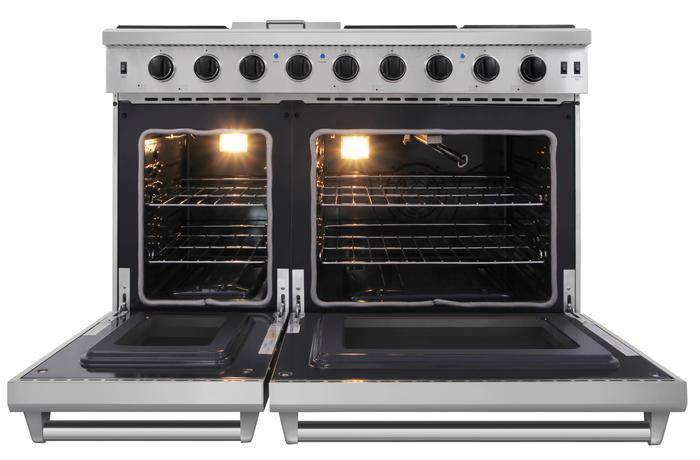 Thor Kitchen 6-Piece Appliance Package - 48-Inch Gas Range, French Door Refrigerator, Under Cabinet 11-Inch Hood, Dishwasher, Microwave Drawer, and Wine Cooler in Stainless Steel