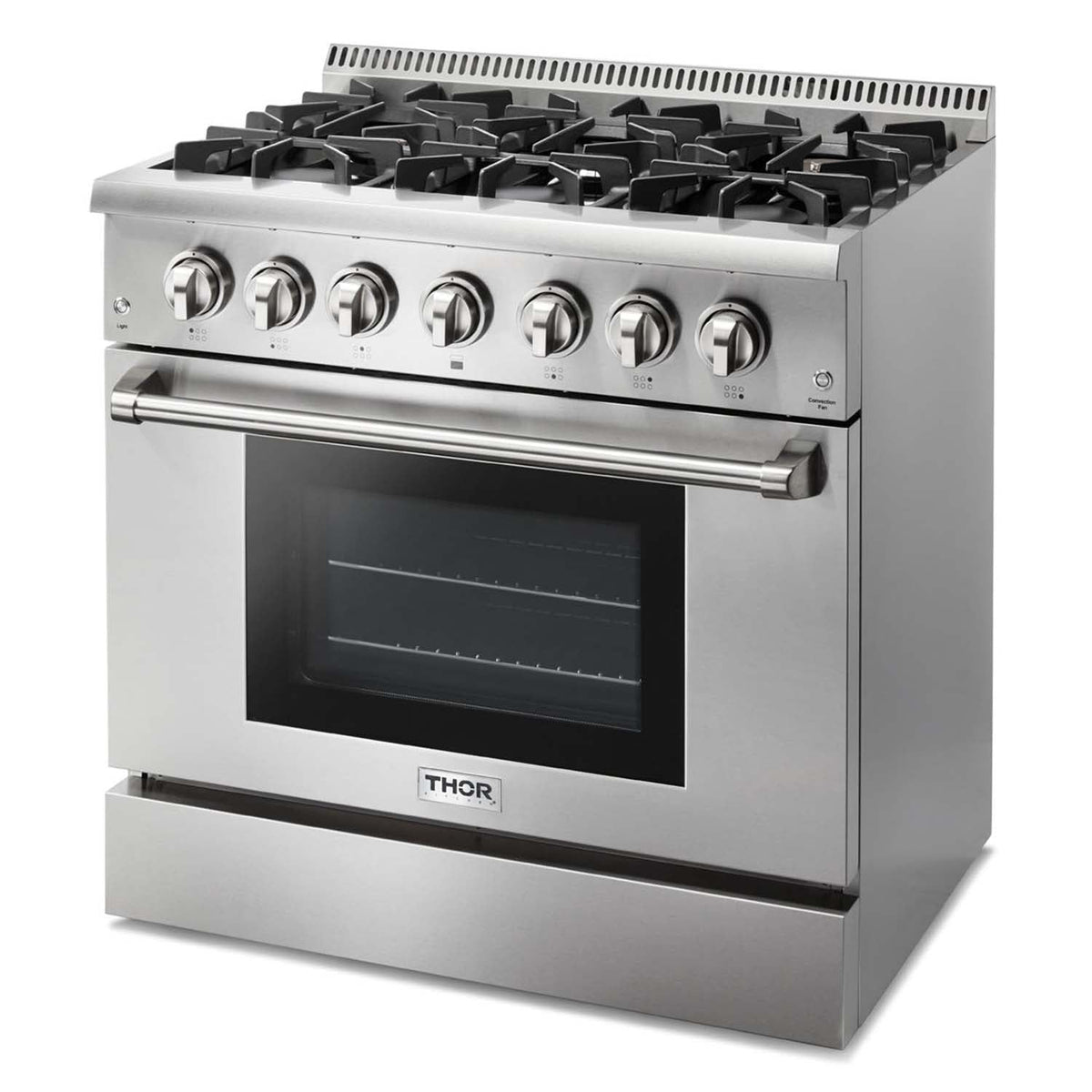 Thor Kitchen 6-Piece Pro Appliance Package - 36-Inch Dual Fuel Range, French Door Refrigerator, Pro-Style Wall Mount Hood, Dishwasher, Microwave Drawer, & Wine Cooler in Stainless Steel