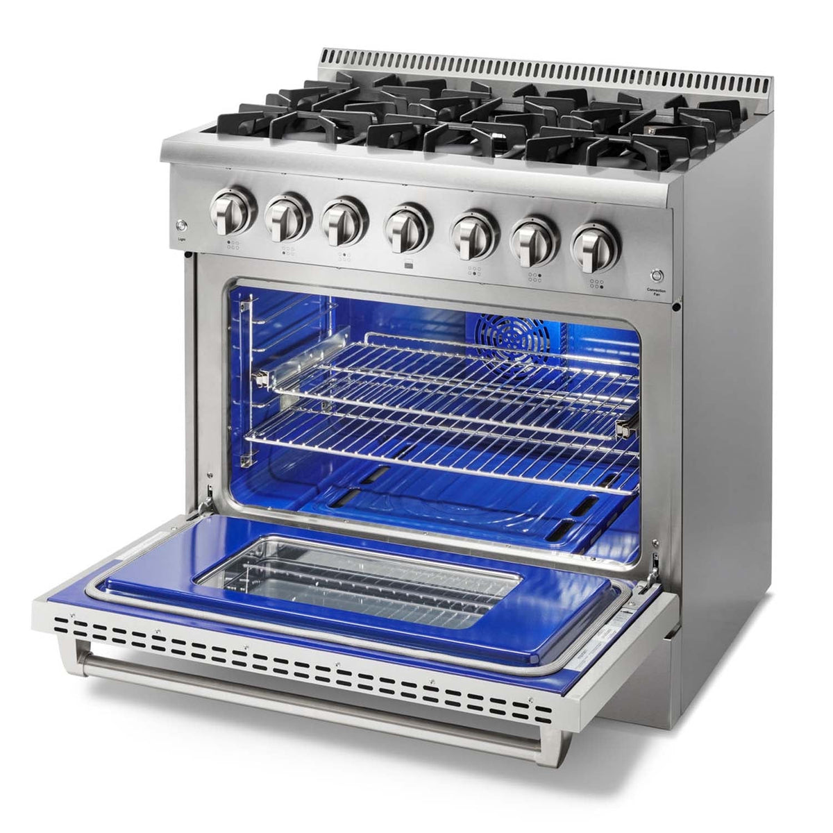 Thor Kitchen 6-Piece Pro Appliance Package - 36-Inch Dual Fuel Range, French Door Refrigerator, Pro-Style Wall Mount Hood, Dishwasher, Microwave Drawer, & Wine Cooler in Stainless Steel